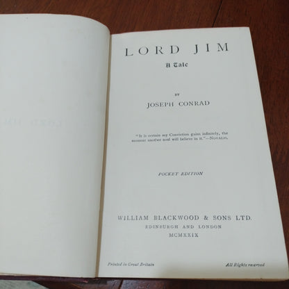 Lord Jim, by Joseph Conrad. 1929 pocket edition.